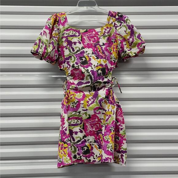 Misa Los Angeles Womens Dress Medium Floral Cutout Puff Sleeve Cottage Flirty - Picture 7 of 12